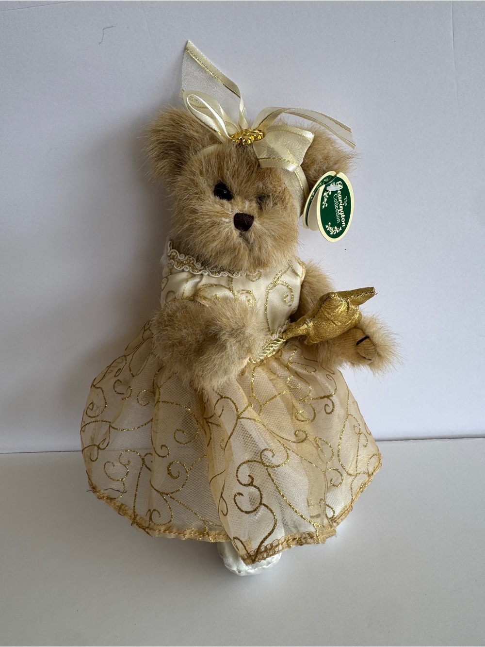 Tinsel Toes Gold Plush Decorative Bear in Elegant Dress - Brand: Bearington